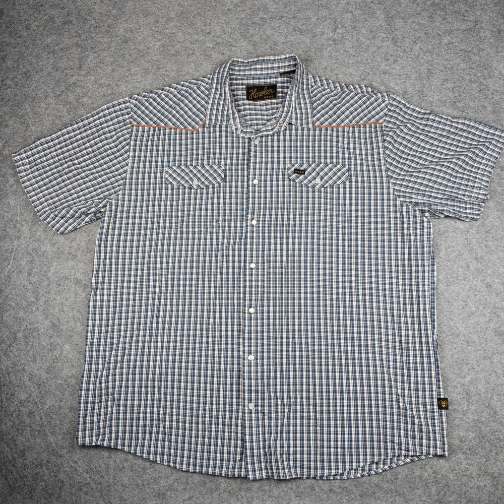 Howler Brothers H Bar B Snap Shirt Men's 2XL Mini Check Plaid Western Bros EUC
